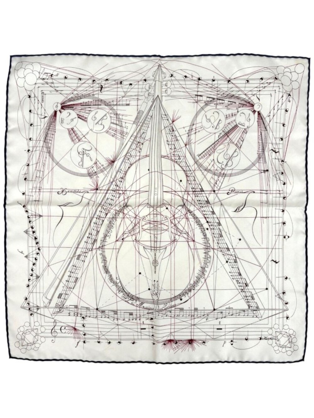 Hermes Petit Carre la Musique Des Spheres Scarf Music Played by Silk White Navy